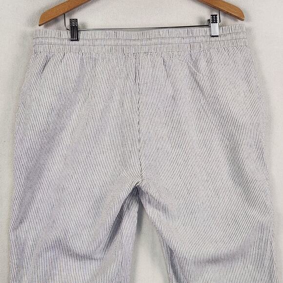 Anne Klein Cropped Linen/Cotton Pants Women L Gray/White Micro Stripe Pockets - Picture 8 of 14